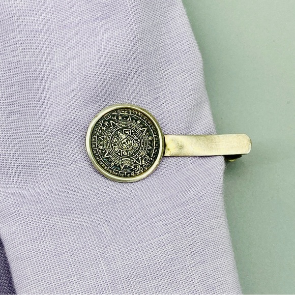 Vintage Sterling Silver Aztec Mayan Sun Calendar Tie Clip 925 - Picture 5 of 13